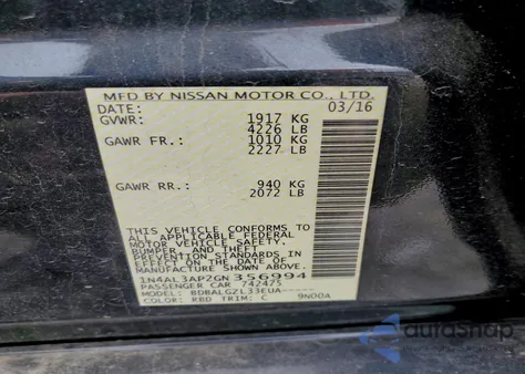 2016 Nissan Altima 2.5 from USA, damaged, VIN 1N4AL3AP2GN356994